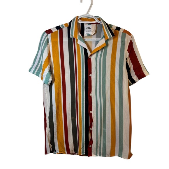 Zara Other - Zara Relaxed Fit Striped Shirt Mens Short Sleeve Button Up Casual Multicolor